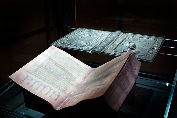 The silver Bible in a stand